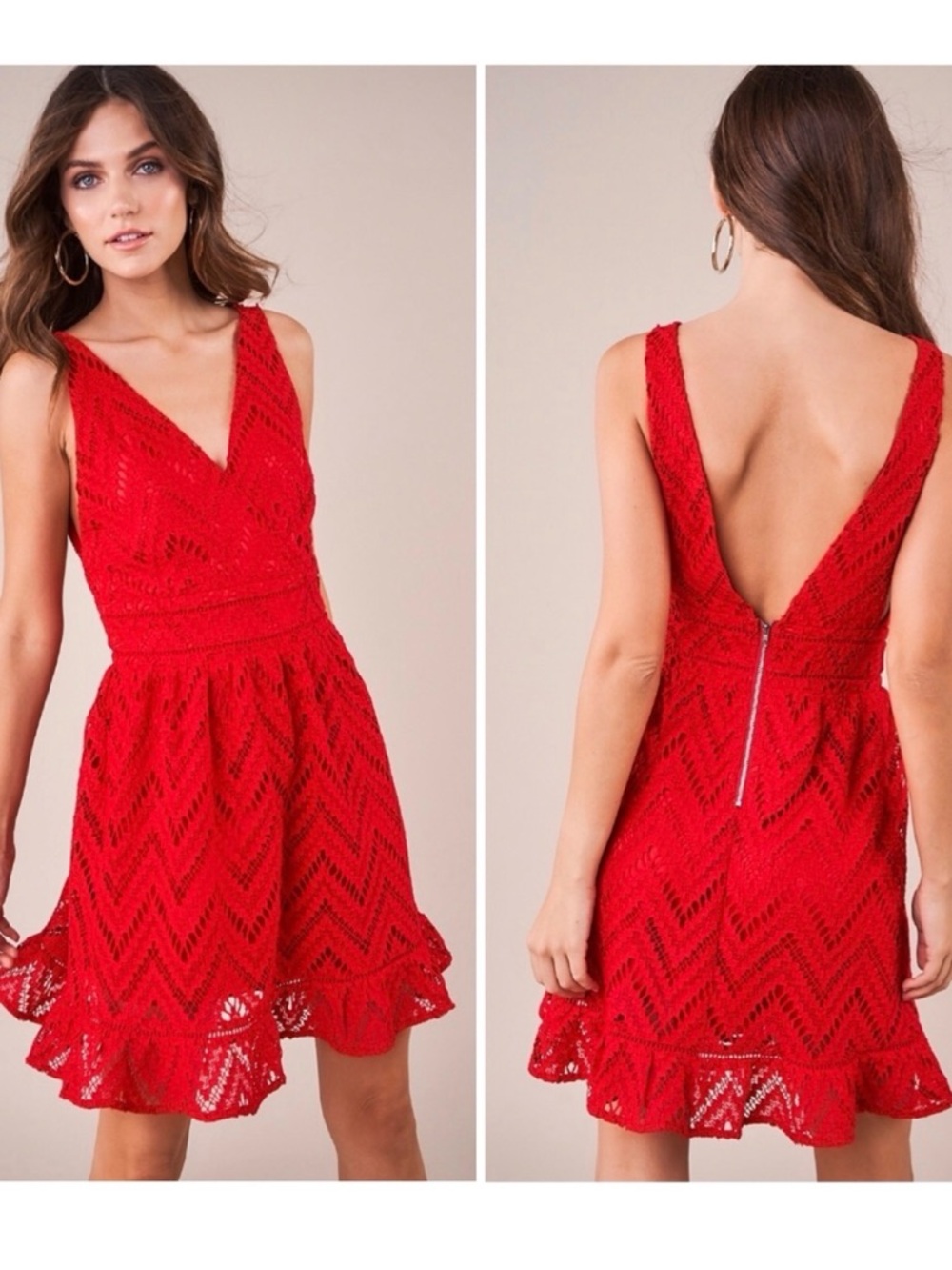 Sugarlips Red Crochet Backless V-Neck Mini Dress